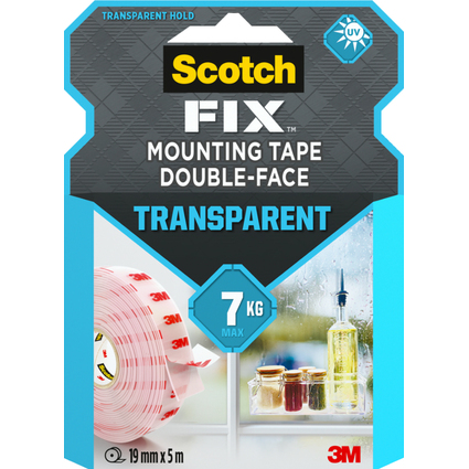 3M Scotch-Fix Transparentes Montageklebeband, 19 mm x 5 m