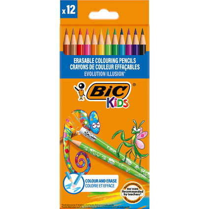 BIC KIDS Buntstift EVOLUTION ILLUSION, radierbar, 12er Etui