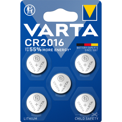 VARTA Lithium Knopfzelle "Electronics", CR2016, 5er Pack