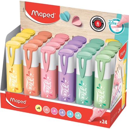 Maped Textmarker FLEX PASTEL, flexible Spitze, 24er Display