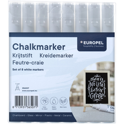 EUROPEL Kreidemarker 3 mm, 8er Etui, wei