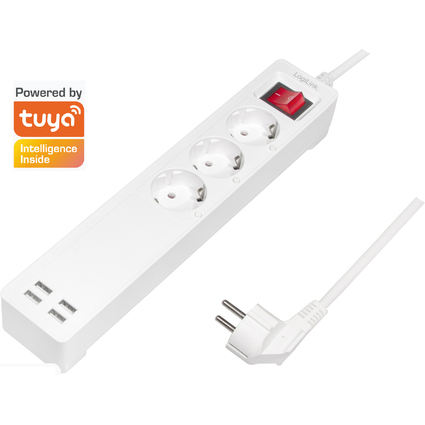 LogiLink Wi-Fi Smart Steckdosenleiste, 3-fach + 4x USB, wei