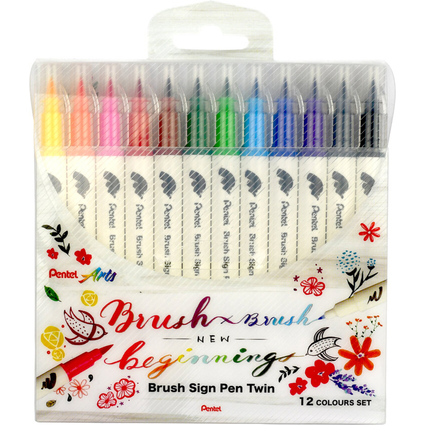 PentelArts BrushSignPen Pinselstift Twin, 12er Set