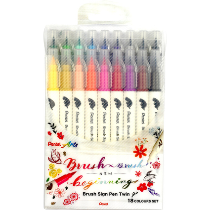 PentelArts BrushSignPen Pinselstift Twin, 18er Set