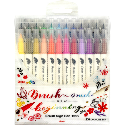 PentelArts BrushSignPen Pinselstift Twin, 24er Set