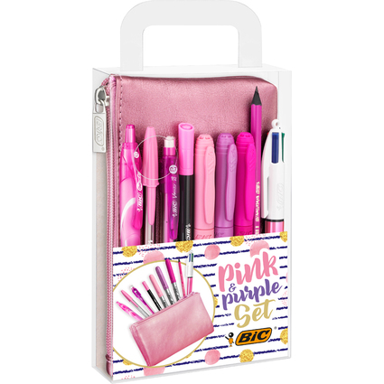 BIC Schreibset "PINK & PURPLE" mit Schlamper-Etui, 10-teilig