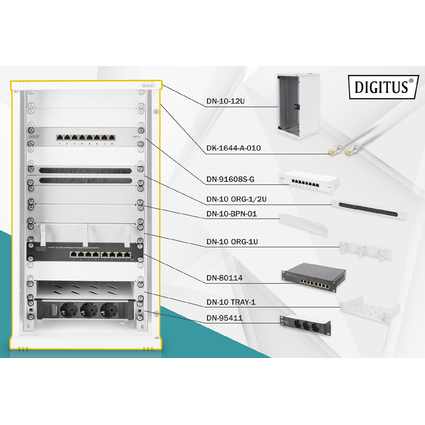 DIGITUS 10" Netzwerk-Set, 12 HE, (B)312 x (T)300 mm, grau