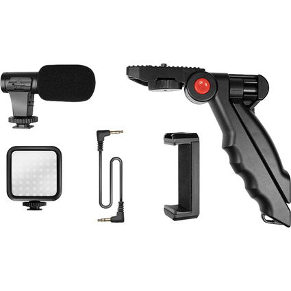 LogiLink Vlogger Kit mit LED-Licht, mit Mikrofon + Stativ