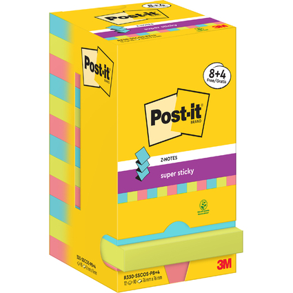 Post-it Super Sticky Z-Notes Haftnotizen, 76 x 76 mm, 8+4