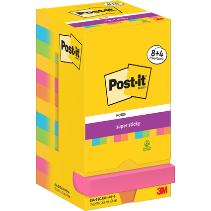 Post-it Super Sticky Notes Haftnotizen, 76 x 76 mm, 8+4