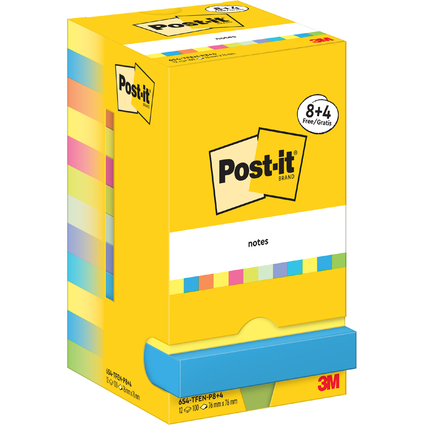 Post-it Notes Haftnotizen, 76 x 76 mm, 8+4, Energetic Col.