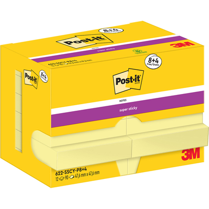 Post-it Super Sticky Notes Haftnotizen, 47,6 x 47,6 mm, 8+4