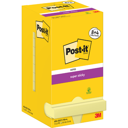 Post-it Super Sticky Notes Haftnotizen, 76 x 76 mm, 8+4