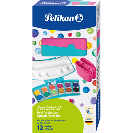 Pelikan Deckfarbkasten ProColor 735, 12 Farben, trkis/pink