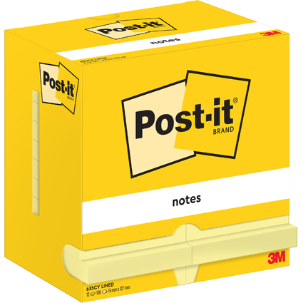 Post-it Haftnotizen Notes, 127 x 76 mm, liniert, gelb