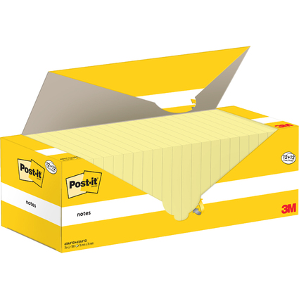 Post-it Notes Haftnotizen, 76 x 76 mm, gelb, 12+12 gratis