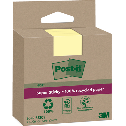 Post-it Super Sticky Recycling Notes, 76 x 76 mm, gelb