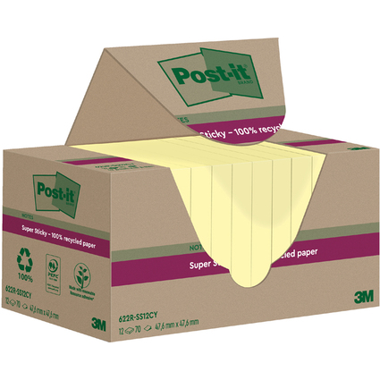 Post-it Super Sticky Recycling Notes, 47,6 x 47,6 mm, gelb