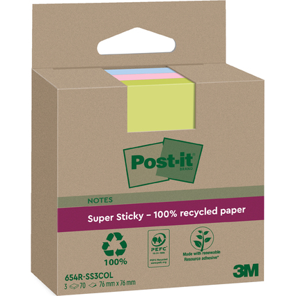 Post-it Super Sticky Recycling Notes, 76 x 76 mm, farbig