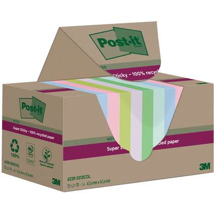 Post-it Super Sticky Recycling Notes, 47,6 x 47,6 mm, farbig