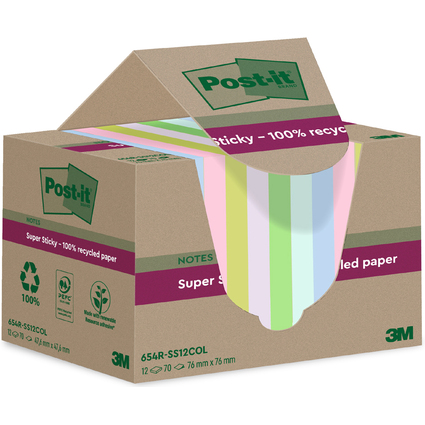 Post-it Super Sticky Recycling Notes, 76 x 76 mm, farbig