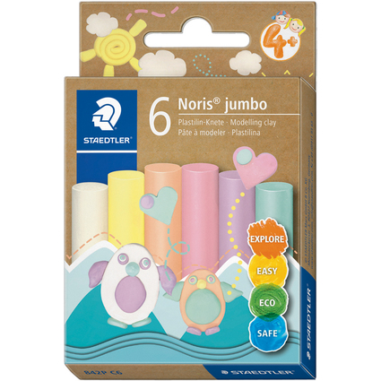 STAEDTLER Plastilin-Knete Noris jumbo, 6 Pastellfarben