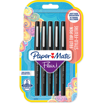 Paper:Mate Faserschreiber Flair, 5er Blister, schwarz