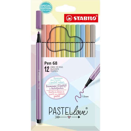 STABILO Fasermaler Pen 68 PASTELlove, 12er Karton-Etui