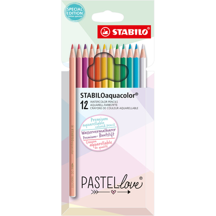 STABILO Aquarell-Buntstift aquacolor PASTELlove, 12er Etui