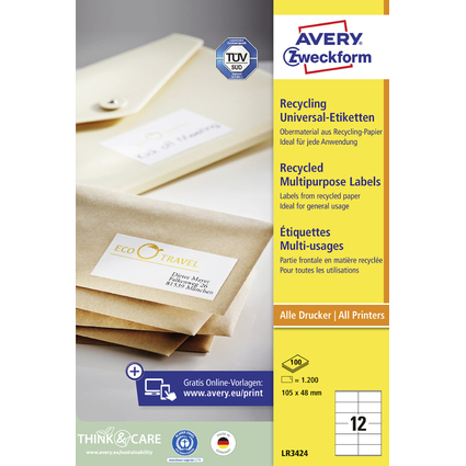 AVERY Zweckform Recycling Universal-Etiketten, 105 x 48 mm