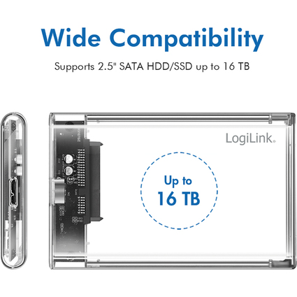 LogiLink 2,5" SATA Festplatten-Gehuse, USB 3.0, transparent