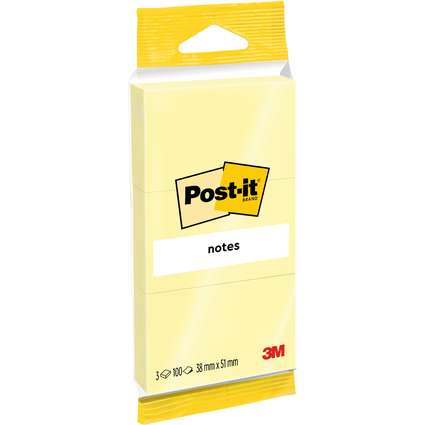 Post-it Notes Haftnotizen, 38 x 51 mm, gelb, Blister