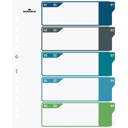 DURABLE Kunststoff-Register, Zahlen, A4+, 5-teilig, 1 - 5