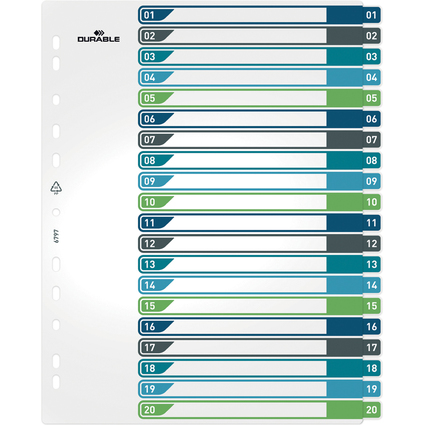 DURABLE Kunststoff-Register, Zahlen, A4+, 20-teilig, 1 - 20