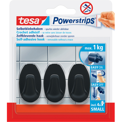 tesa Powerstrips Haken SMALL Oval, schwarz