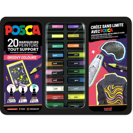 POSCA Pigmentmarker "GROOVY COLOURS", 20er Metallbox