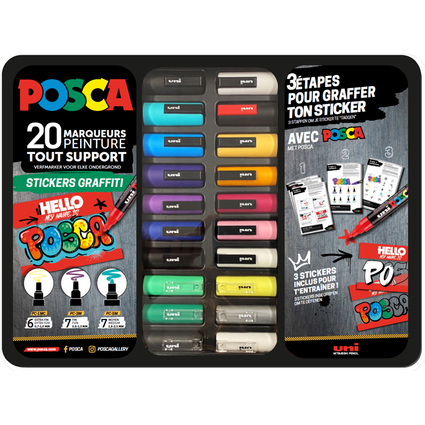 POSCA Pigmentmarker "STICKERS GRAFFITI", 20er Metallbox