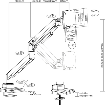 LogiLink Monitorarm, Aluminium, Armlnge: 473 mm, Flat &