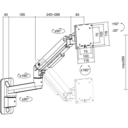 LogiLink Monitorarm zur Wandmontage, Armlnge: 424 mm