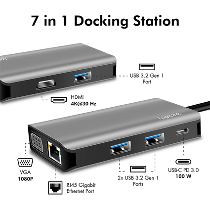 LogiLink USB 3.2 (Gen 1) Docking-Station, USB-C, 7-Port