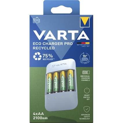 VARTA Ladegert Eco Charger Pro Recycled, inkl. 4x Mignon AA