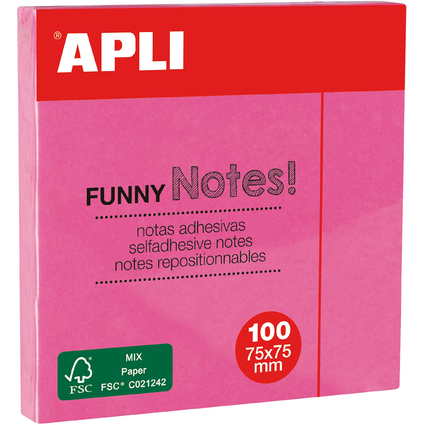 APLI Haftnotizen "FUNNY Notes!", 75 x 75 mm, neonpink