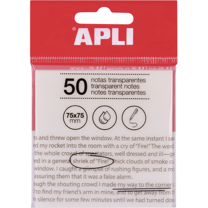 APLI Haftnotizen, 75 x 75 mm, farblos transparent