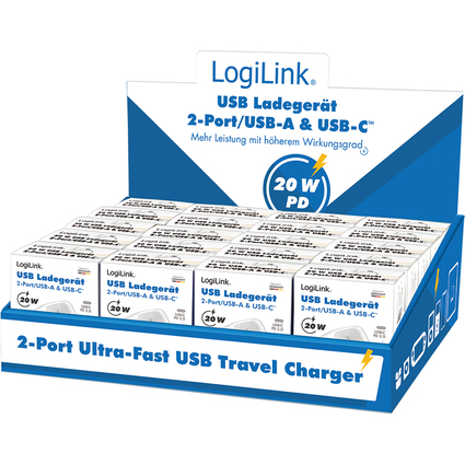 LogiLink Dual-USB-Schnelladegert-Set, USB-C / USB-A, wei