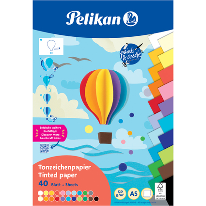 Pelikan Tonpapierblock, DIN A5, 40 Blatt, farbig sortiert