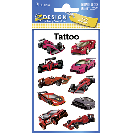 ZDesign KIDS Kinder-Tattoos "Rennautos", schwarz/rot