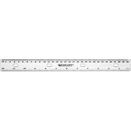 WESTCOTT Flachlineal mit Abheftlochung, 300 mm, Kunststoff