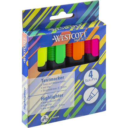 WESTCOTT Textmarker, 4er Etui, farbig sortiert