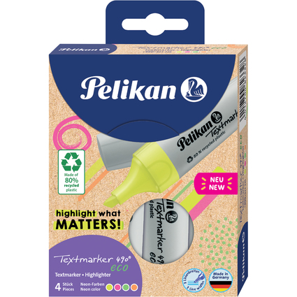 Pelikan Textmarker 490 eco, 4er Etui Neon-Farben