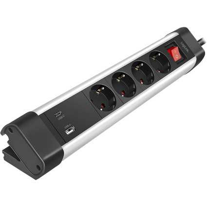 LogiLink Tisch-Steckdosenleiste, 4-fach, 2x USB,mit Schalter